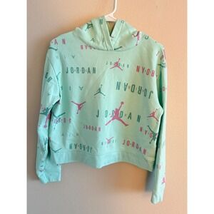 Jordan Girls Mint Green All Over Print Jumpman Logo Hoodie XL 13-15 YRS B160-E6D